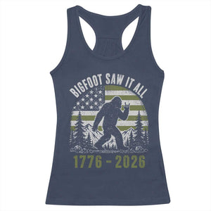 Retro Bigfoot Saw It All USA 250th Anniversary Racerback Tank Top 250 Years 1776 2026 4th of July Sasquatch Flag