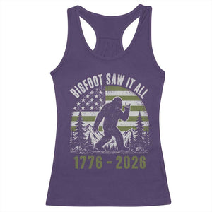 Retro Bigfoot Saw It All USA 250th Anniversary Racerback Tank Top 250 Years 1776 2026 4th of July Sasquatch Flag