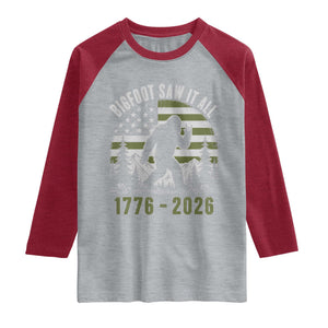 Retro Bigfoot Saw It All USA 250th Anniversary Raglan Shirt 250 Years 1776 2026 4th of July Sasquatch Flag