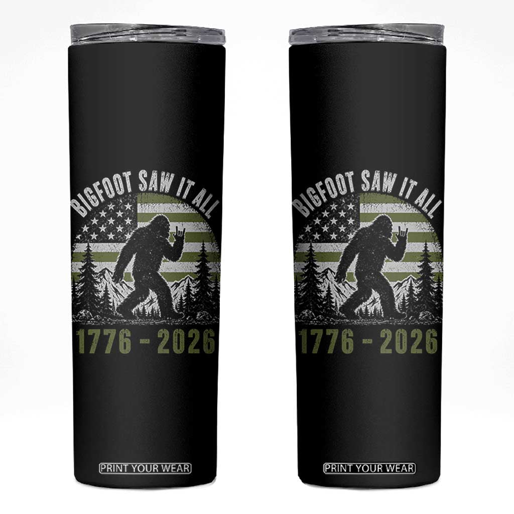 Retro Bigfoot Saw It All USA 250th Anniversary Skinny Tumbler 250 Years 1776 2026 4th of July Sasquatch Flag