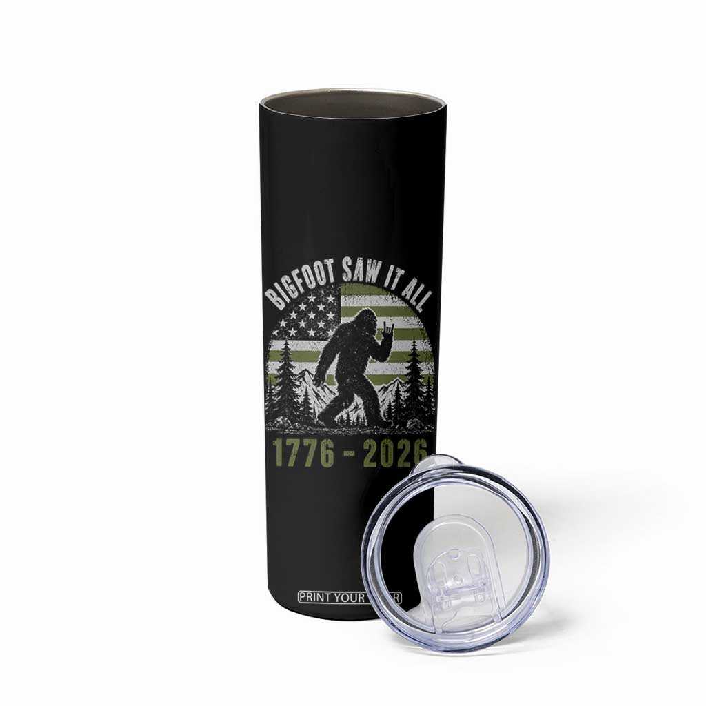 Retro Bigfoot Saw It All USA 250th Anniversary Skinny Tumbler 250 Years 1776 2026 4th of July Sasquatch Flag