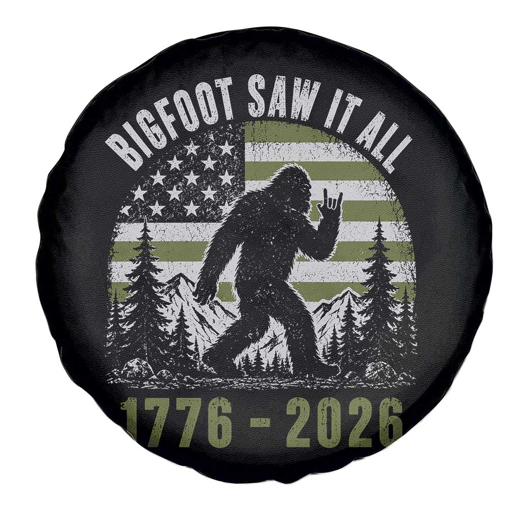 Retro Bigfoot Saw It All USA 250th Anniversary Spare Tire Cover 250 Years 1776 2026 4th of July Sasquatch Flag