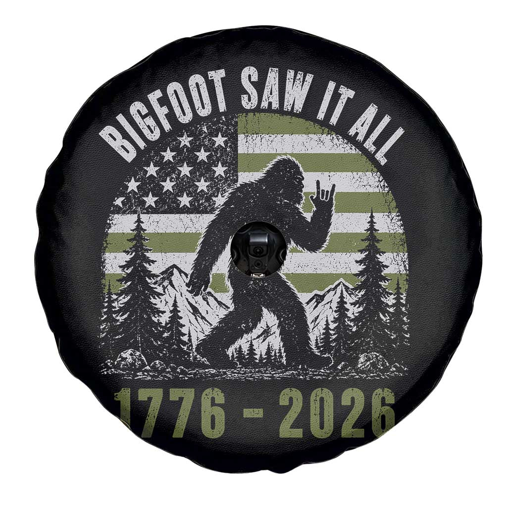 Retro Bigfoot Saw It All USA 250th Anniversary Spare Tire Cover 250 Years 1776 2026 4th of July Sasquatch Flag