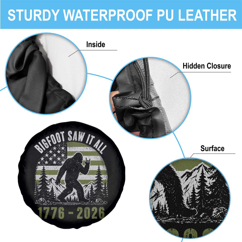 Retro Bigfoot Saw It All USA 250th Anniversary Spare Tire Cover 250 Years 1776 2026 4th of July Sasquatch Flag