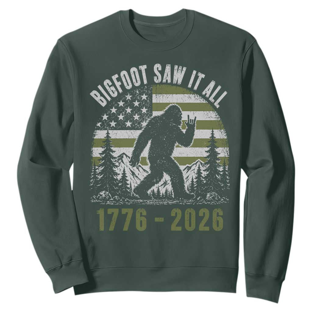 Retro Bigfoot Saw It All USA 250th Anniversary Sweatshirt 250 Years 1776 2026 4th of July Sasquatch Flag