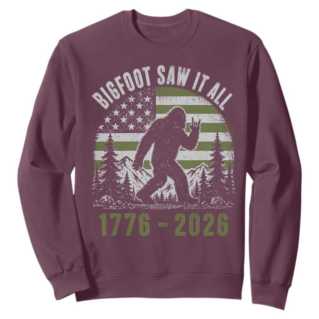 Retro Bigfoot Saw It All USA 250th Anniversary Sweatshirt 250 Years 1776 2026 4th of July Sasquatch Flag
