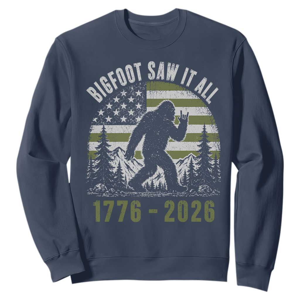 Retro Bigfoot Saw It All USA 250th Anniversary Sweatshirt 250 Years 1776 2026 4th of July Sasquatch Flag