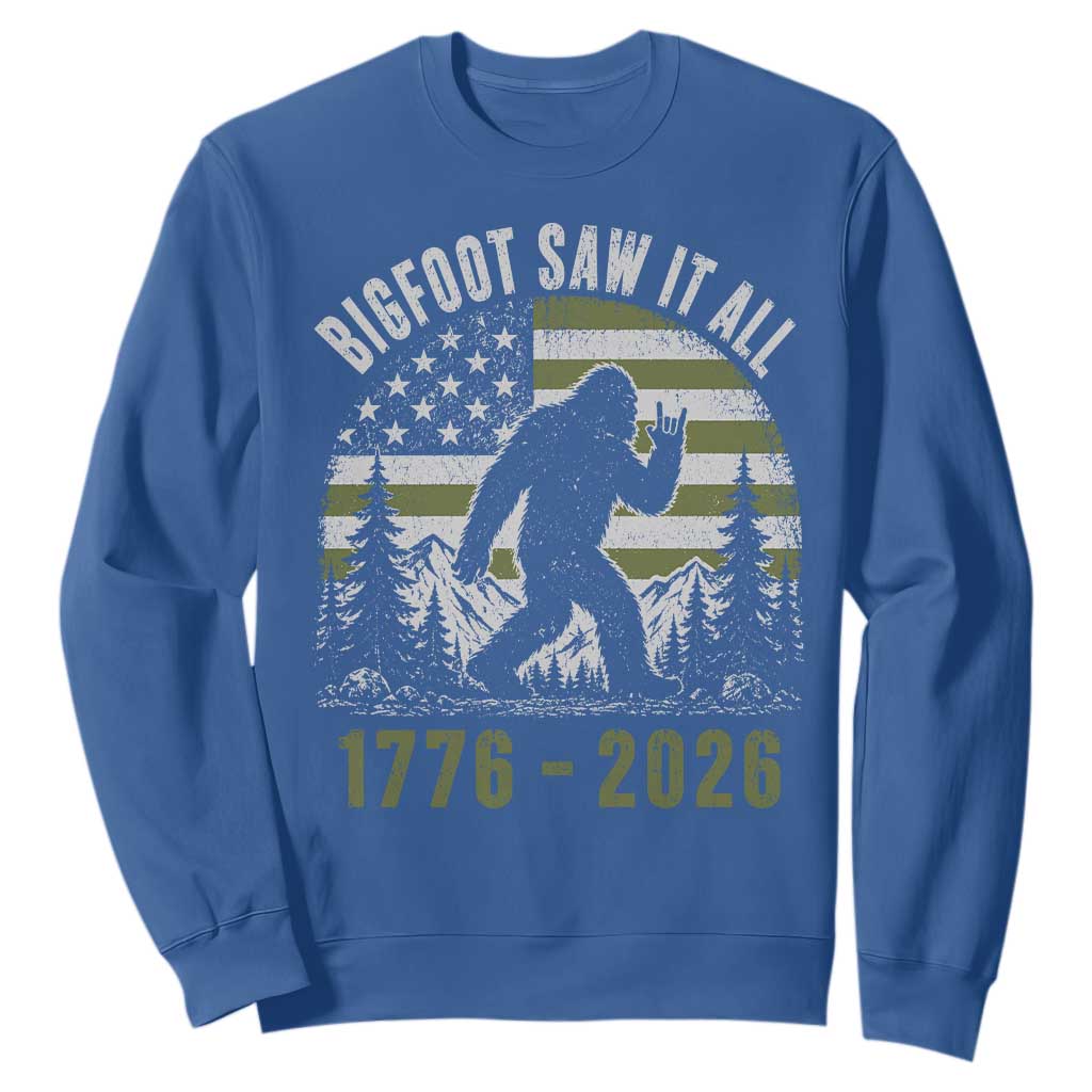 Retro Bigfoot Saw It All USA 250th Anniversary Sweatshirt 250 Years 1776 2026 4th of July Sasquatch Flag