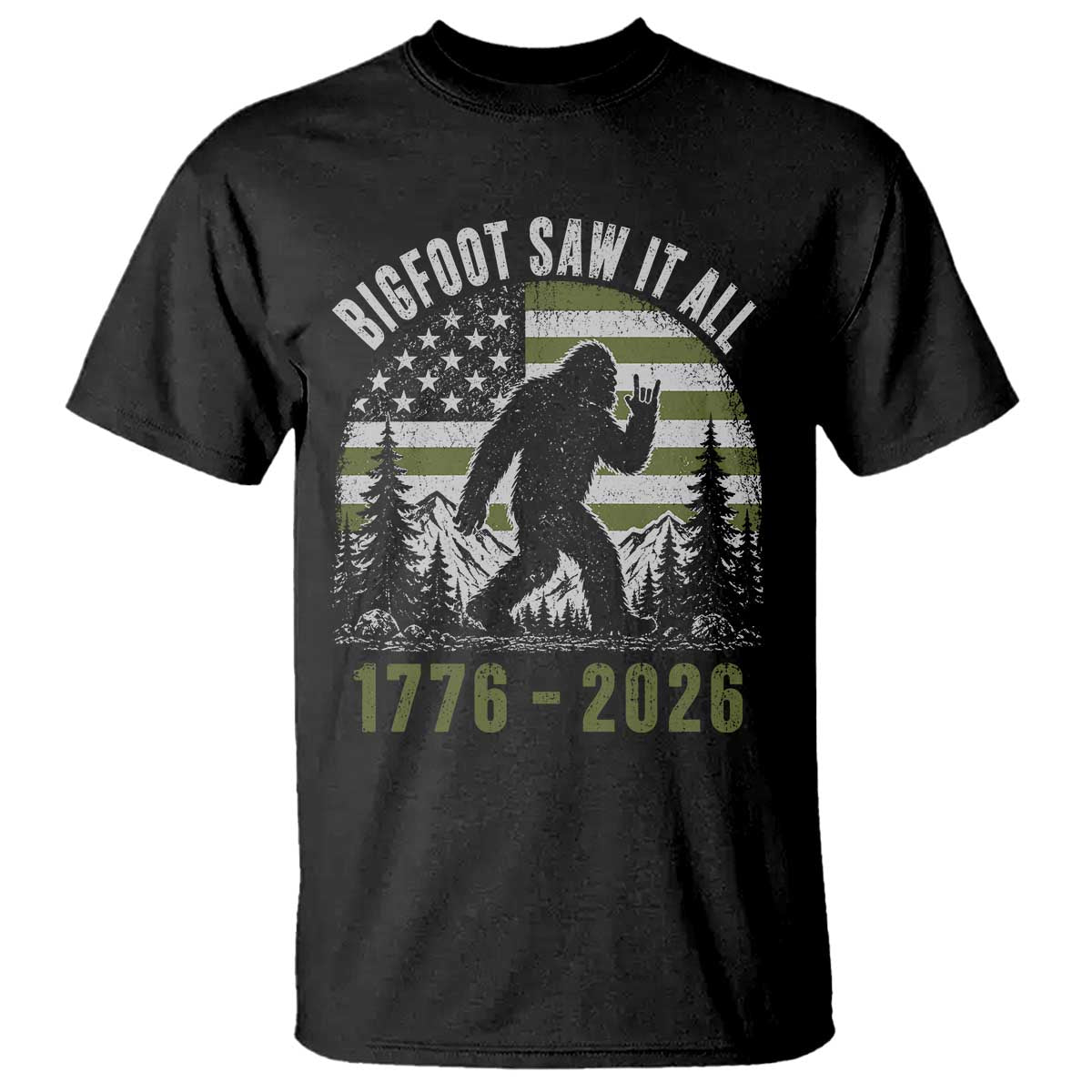 Retro Bigfoot Saw It All USA 250th Anniversary T Shirt 250 Years 1776 2026 4th of July Sasquatch Flag