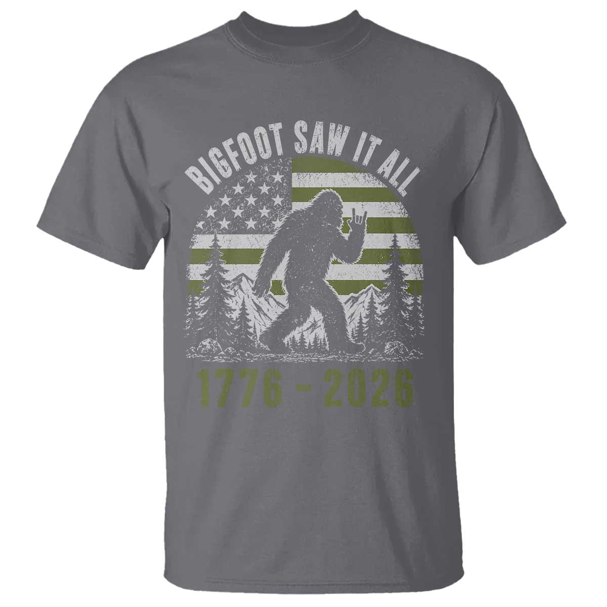 Retro Bigfoot Saw It All USA 250th Anniversary T Shirt 250 Years 1776 2026 4th of July Sasquatch Flag