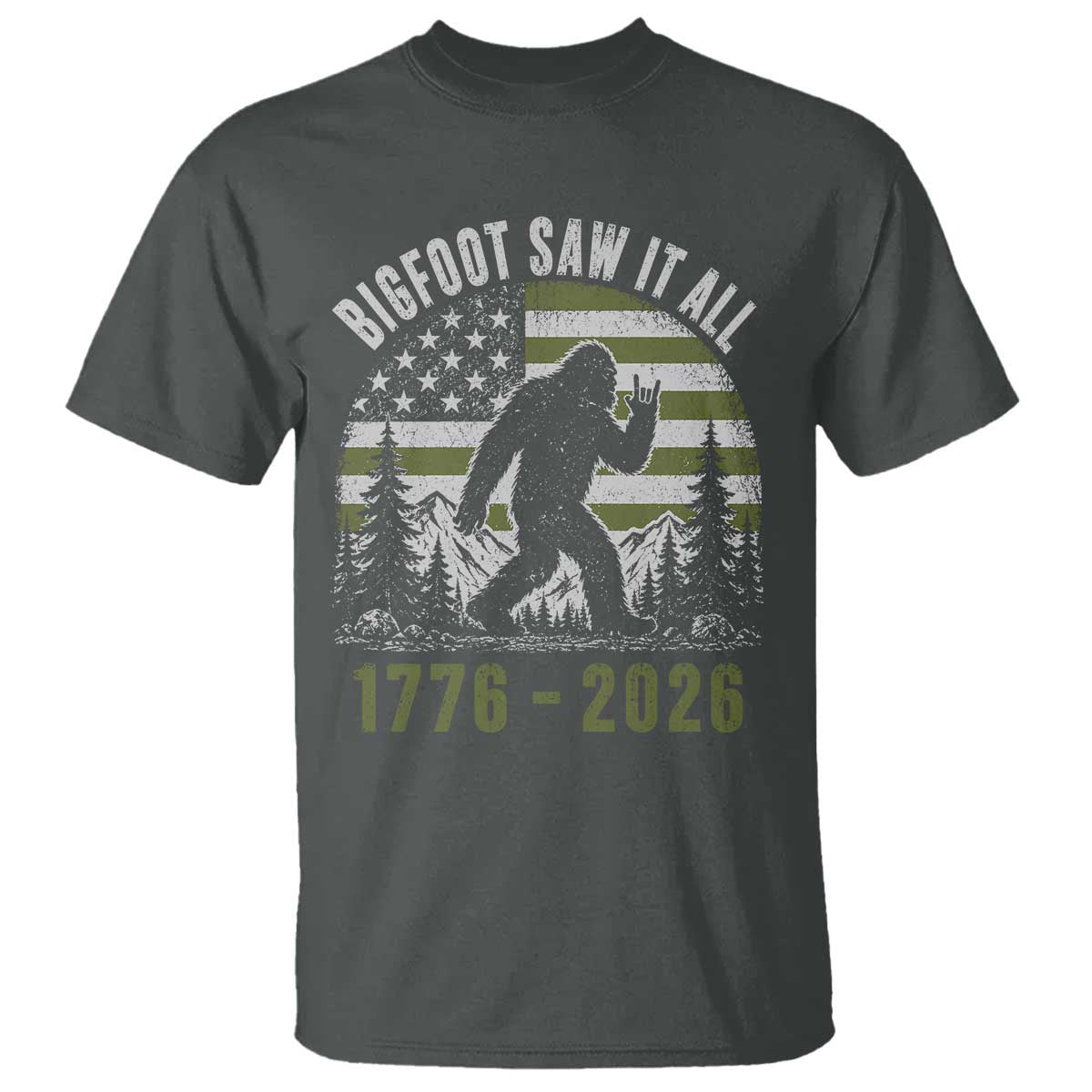 Retro Bigfoot Saw It All USA 250th Anniversary T Shirt 250 Years 1776 2026 4th of July Sasquatch Flag