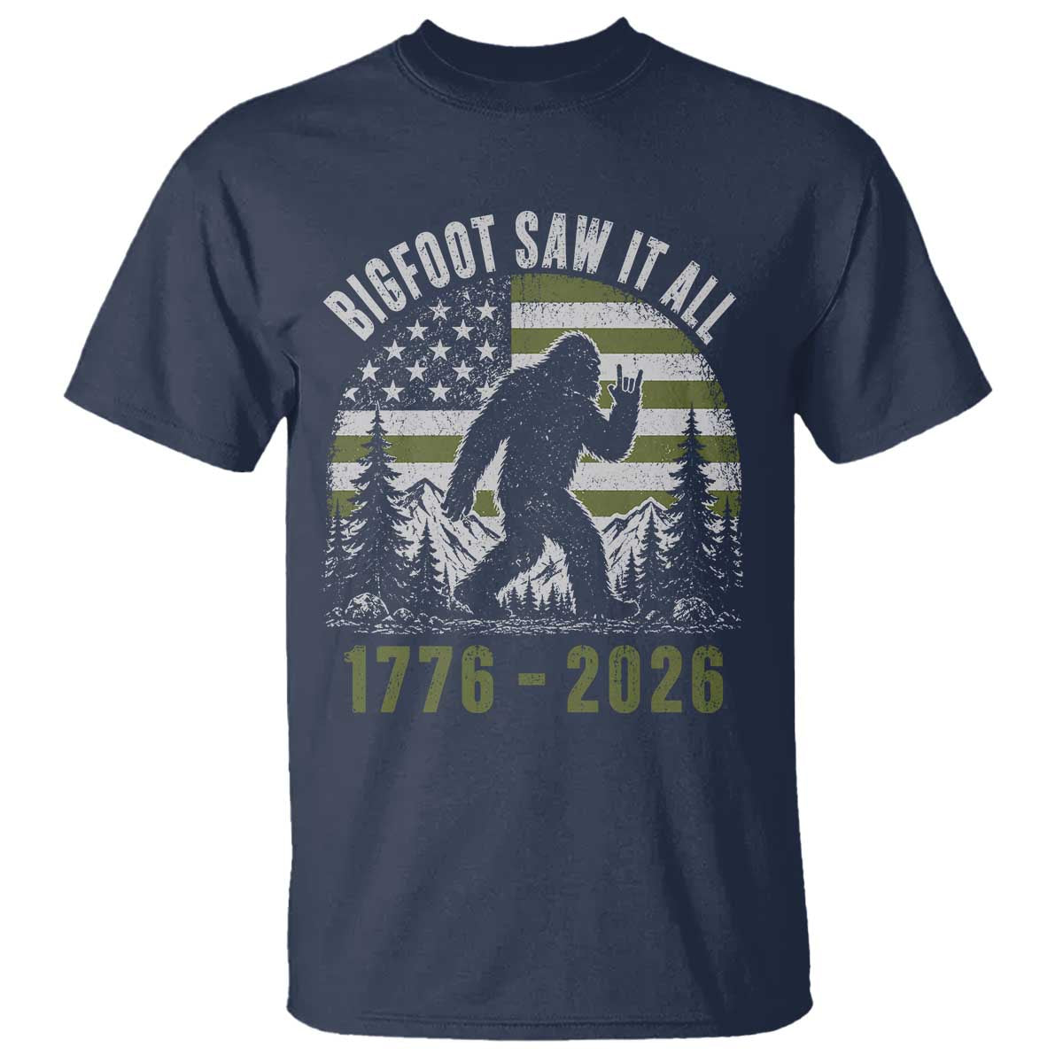 Retro Bigfoot Saw It All USA 250th Anniversary T Shirt 250 Years 1776 2026 4th of July Sasquatch Flag