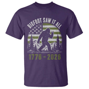 Retro Bigfoot Saw It All USA 250th Anniversary T Shirt 250 Years 1776 2026 4th of July Sasquatch Flag