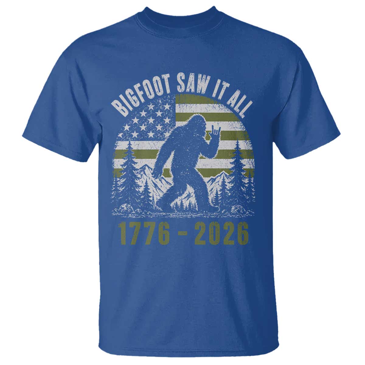 Retro Bigfoot Saw It All USA 250th Anniversary T Shirt 250 Years 1776 2026 4th of July Sasquatch Flag