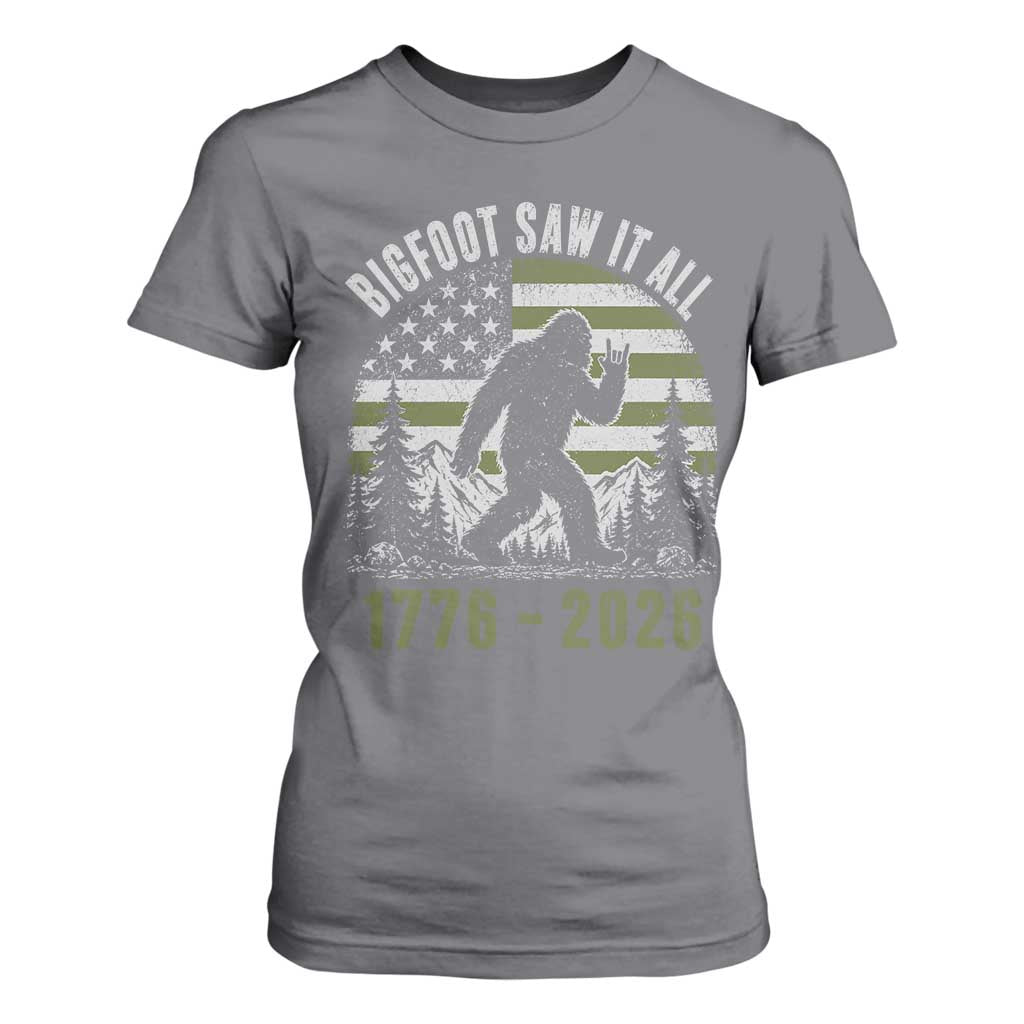 Retro Bigfoot Saw It All USA 250th Anniversary T Shirt For Women 250 Years 1776 2026 4th of July Sasquatch Flag