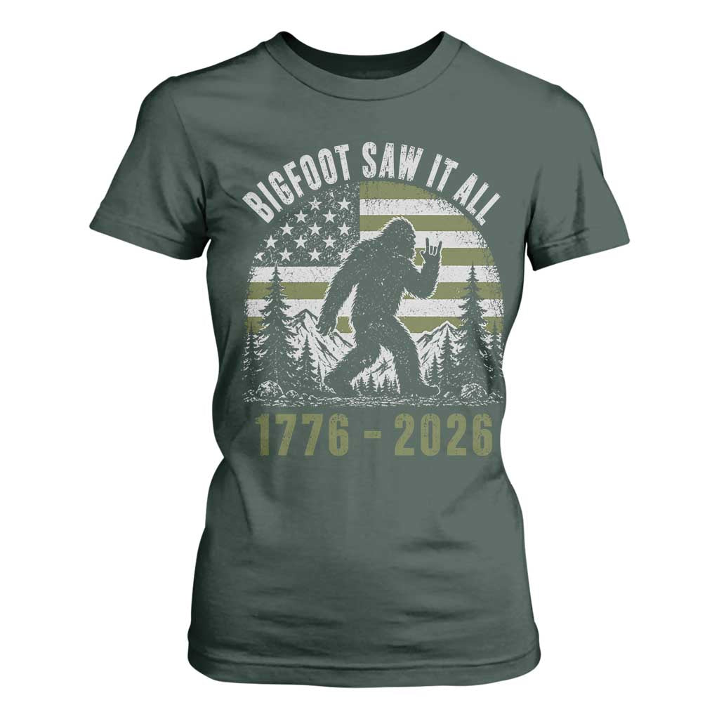 Retro Bigfoot Saw It All USA 250th Anniversary T Shirt For Women 250 Years 1776 2026 4th of July Sasquatch Flag