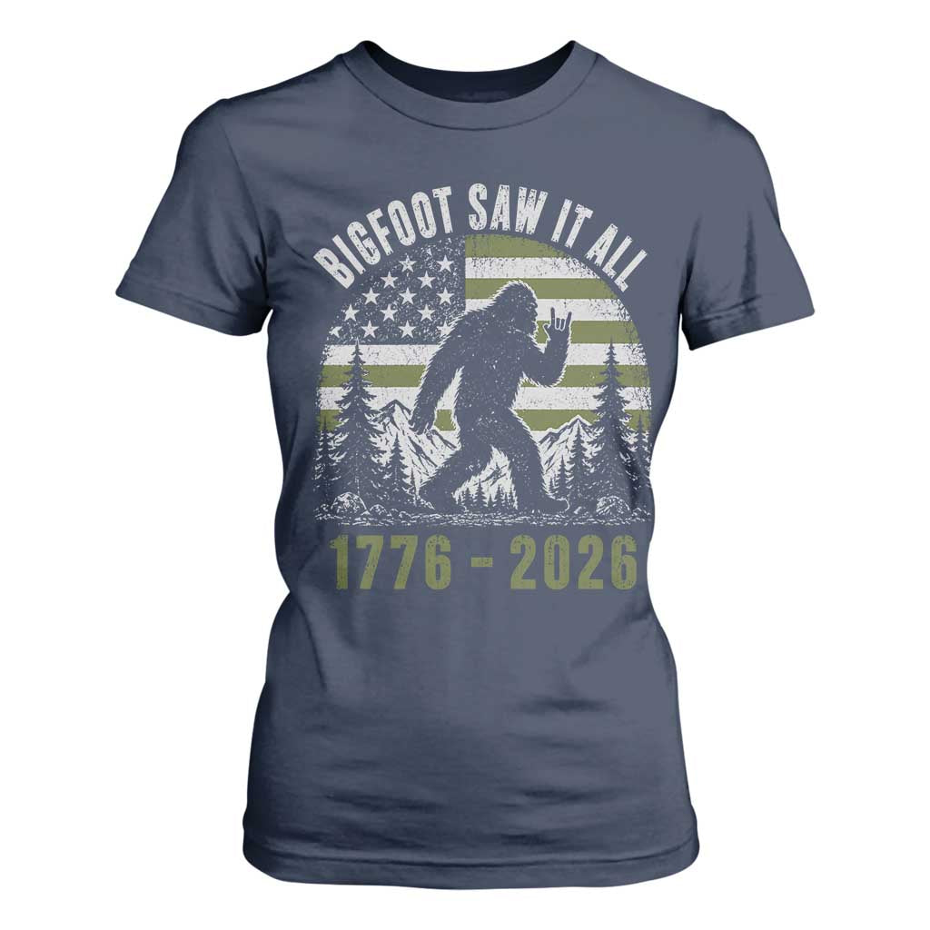 Retro Bigfoot Saw It All USA 250th Anniversary T Shirt For Women 250 Years 1776 2026 4th of July Sasquatch Flag