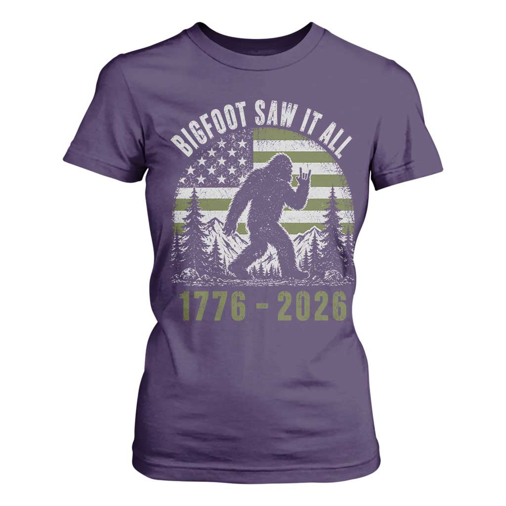Retro Bigfoot Saw It All USA 250th Anniversary T Shirt For Women 250 Years 1776 2026 4th of July Sasquatch Flag