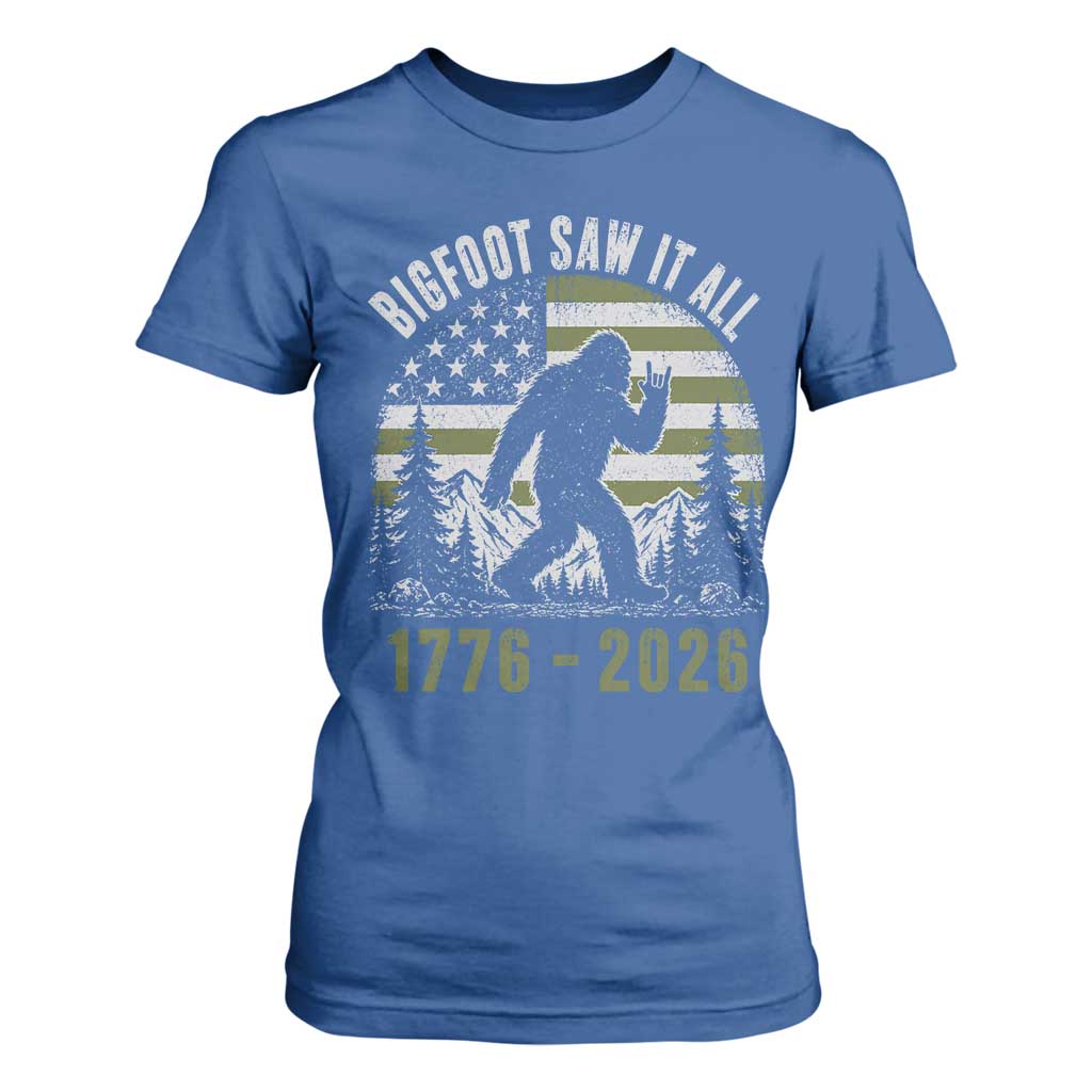 Retro Bigfoot Saw It All USA 250th Anniversary T Shirt For Women 250 Years 1776 2026 4th of July Sasquatch Flag