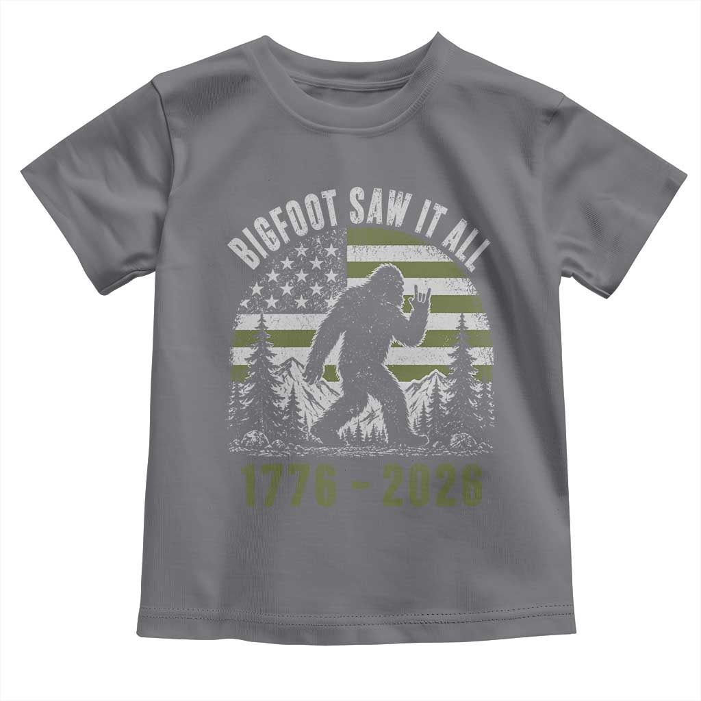 Retro Bigfoot Saw It All USA 250th Anniversary Toddler T Shirt 250 Years 1776 2026 4th of July Sasquatch Flag
