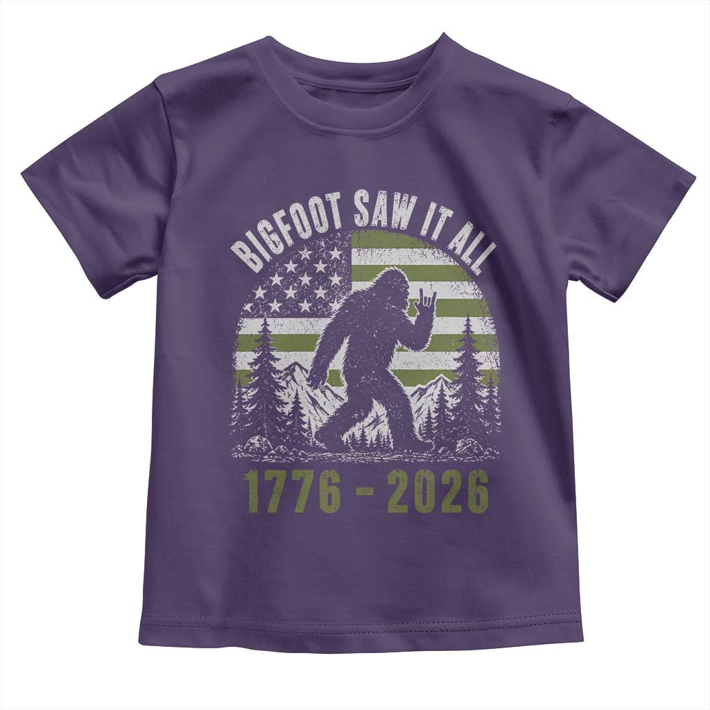 Retro Bigfoot Saw It All USA 250th Anniversary Toddler T Shirt 250 Years 1776 2026 4th of July Sasquatch Flag