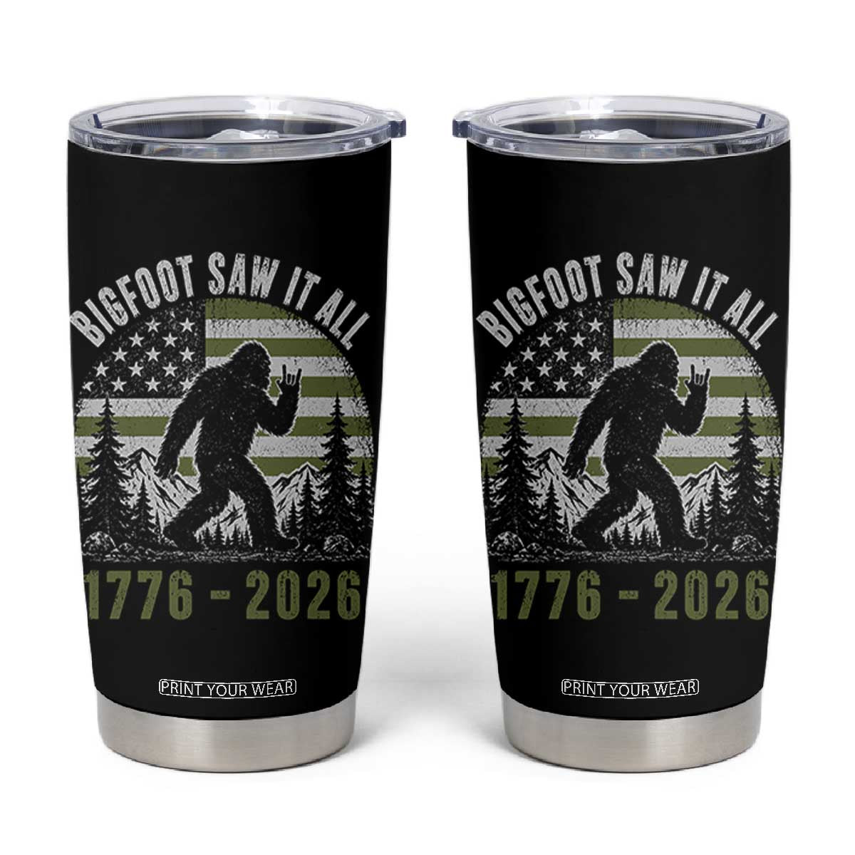 Retro Bigfoot Saw It All USA 250th Anniversary Tumbler Cup 250 Years 1776 2026 4th of July Sasquatch Flag