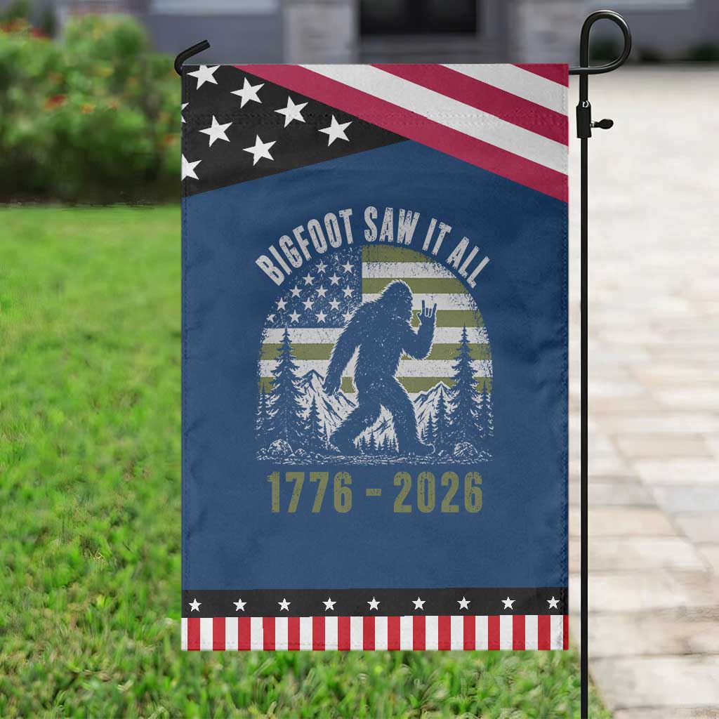 Retro Bigfoot Saw It All USA 250th Anniversary Patriotic Garden Flag 250 Years 1776 2026 4th of July Sasquatch Flag