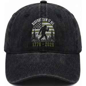 Retro Bigfoot Saw It All USA 250th Anniversary Washed Cotton Baseball Cap 250 Years 1776 2026 4th of July Sasquatch Flag