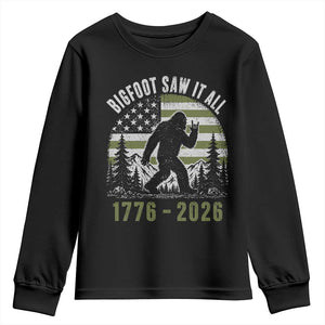 Retro Bigfoot Saw It All USA 250th Anniversary Youth Sweatshirt 250 Years 1776 2026 4th of July Sasquatch Flag