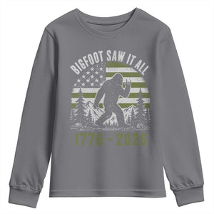 Retro Bigfoot Saw It All USA 250th Anniversary Youth Sweatshirt 250 Years 1776 2026 4th of July Sasquatch Flag