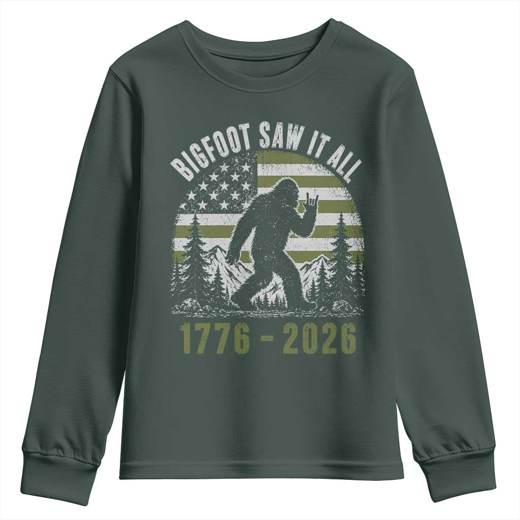 Retro Bigfoot Saw It All USA 250th Anniversary Youth Sweatshirt 250 Years 1776 2026 4th of July Sasquatch Flag
