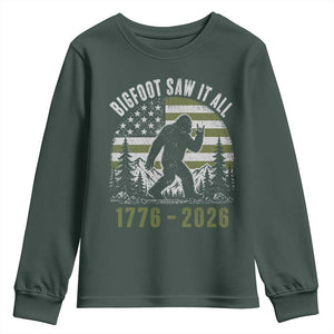 Retro Bigfoot Saw It All USA 250th Anniversary Youth Sweatshirt 250 Years 1776 2026 4th of July Sasquatch Flag