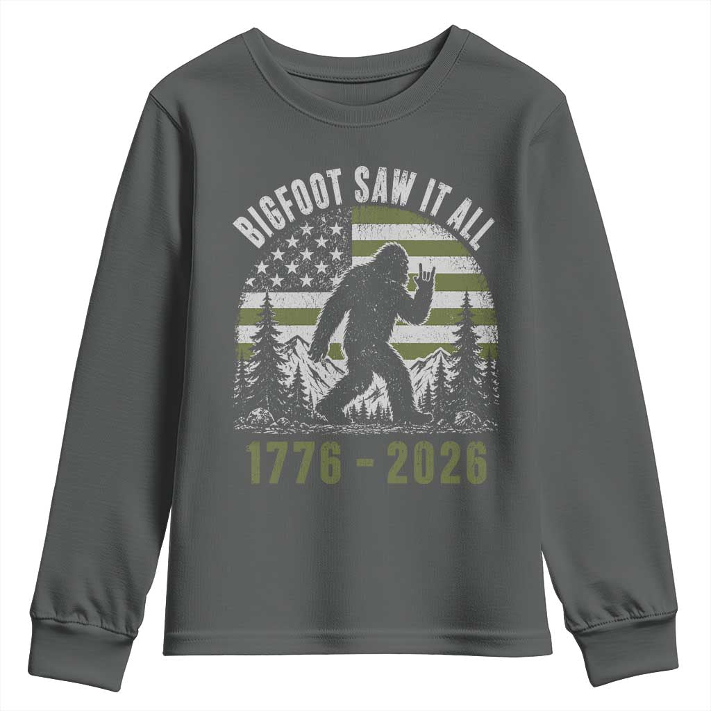 Retro Bigfoot Saw It All USA 250th Anniversary Youth Sweatshirt 250 Years 1776 2026 4th of July Sasquatch Flag