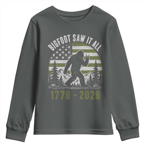 Retro Bigfoot Saw It All USA 250th Anniversary Youth Sweatshirt 250 Years 1776 2026 4th of July Sasquatch Flag