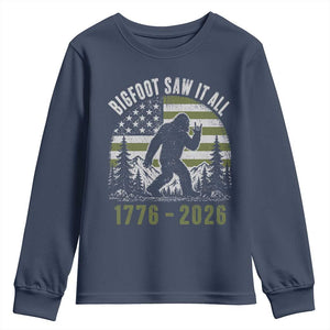 Retro Bigfoot Saw It All USA 250th Anniversary Youth Sweatshirt 250 Years 1776 2026 4th of July Sasquatch Flag