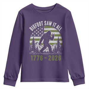 Retro Bigfoot Saw It All USA 250th Anniversary Youth Sweatshirt 250 Years 1776 2026 4th of July Sasquatch Flag