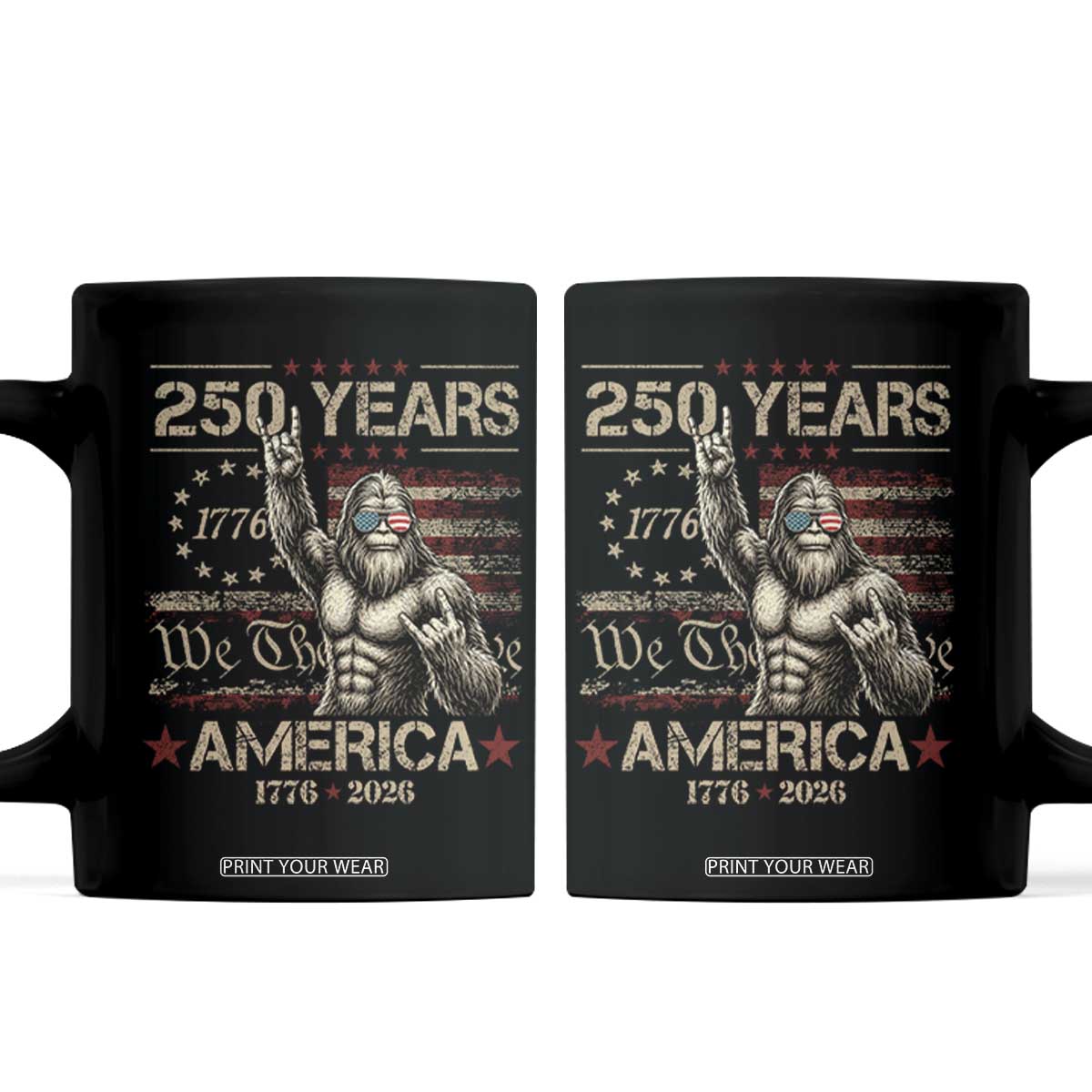 Bigfoot Sasquatch USA 250th Anniversary Coffee Mug Retro 250 Years 1776 2026 4th of July Independence Day