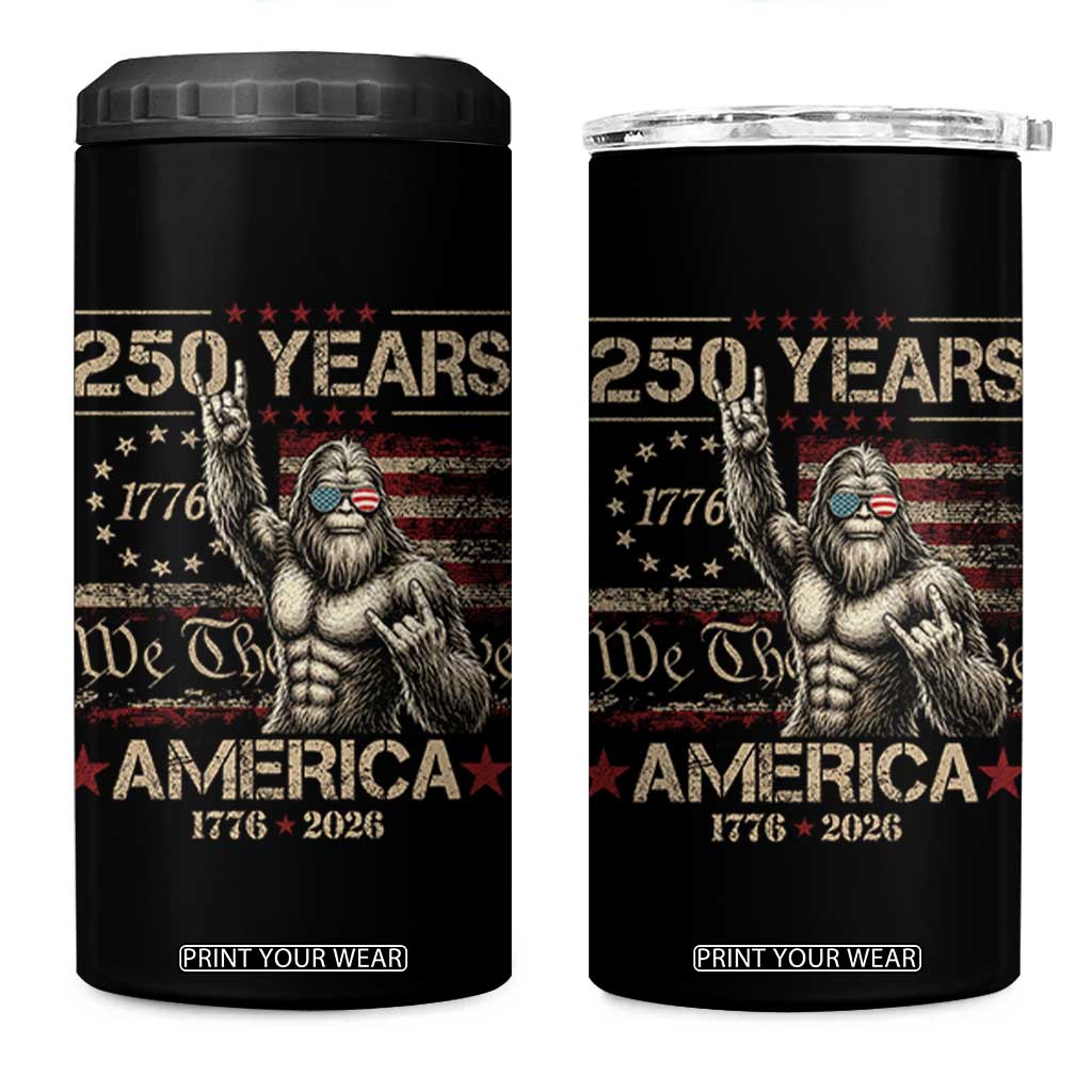 Bigfoot Sasquatch USA 250th Anniversary 4 in 1 Can Cooler Tumbler Retro 250 Years 1776 2026 4th of July Independence Day