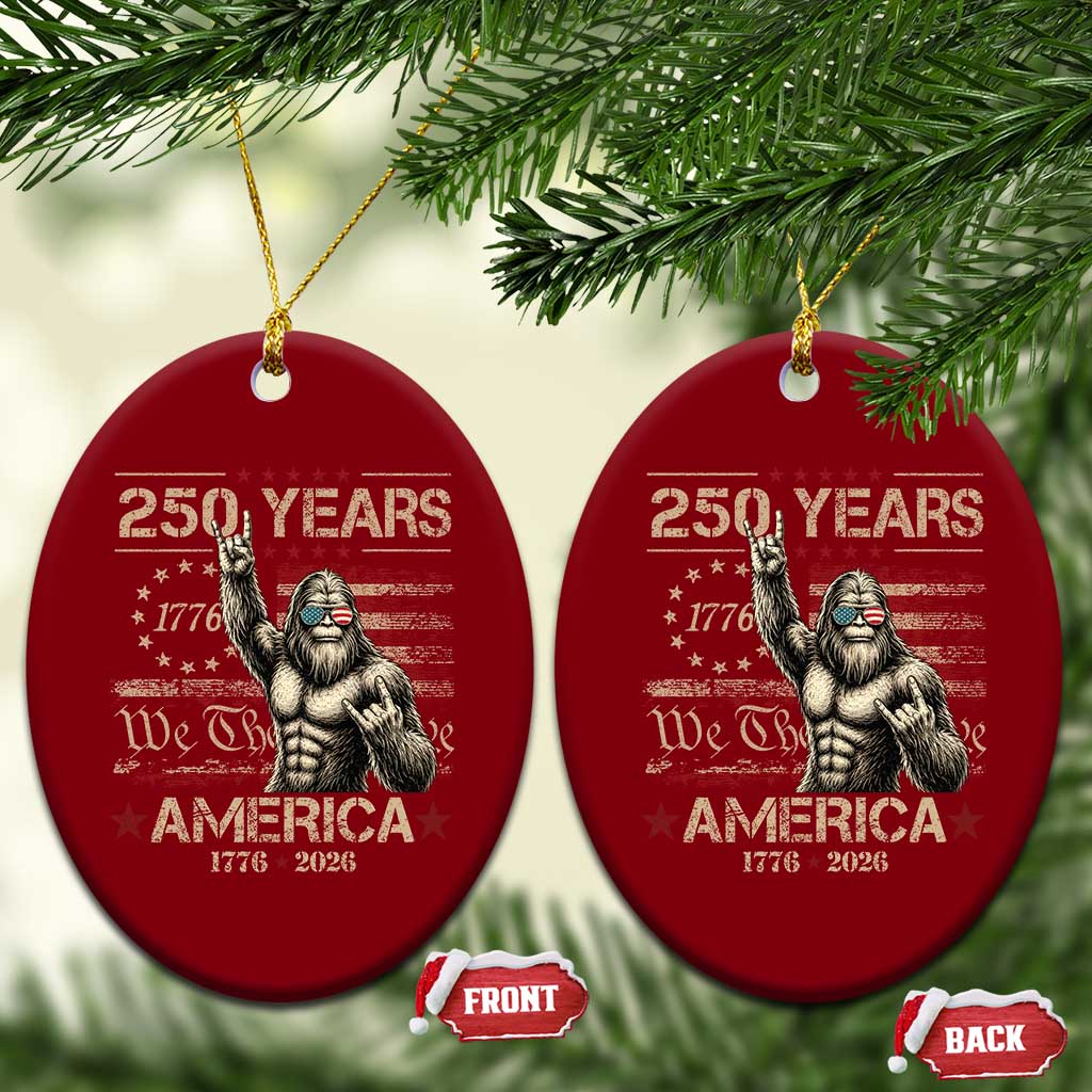 Bigfoot Sasquatch USA 250th Anniversary Ceramic Ornament Retro 250 Years 1776 2026 4th of July Independence Day