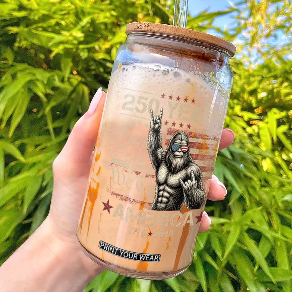 Bigfoot Sasquatch USA 250th Anniversary Glass Can Retro 250 Years 1776 2026 4th of July Independence Day