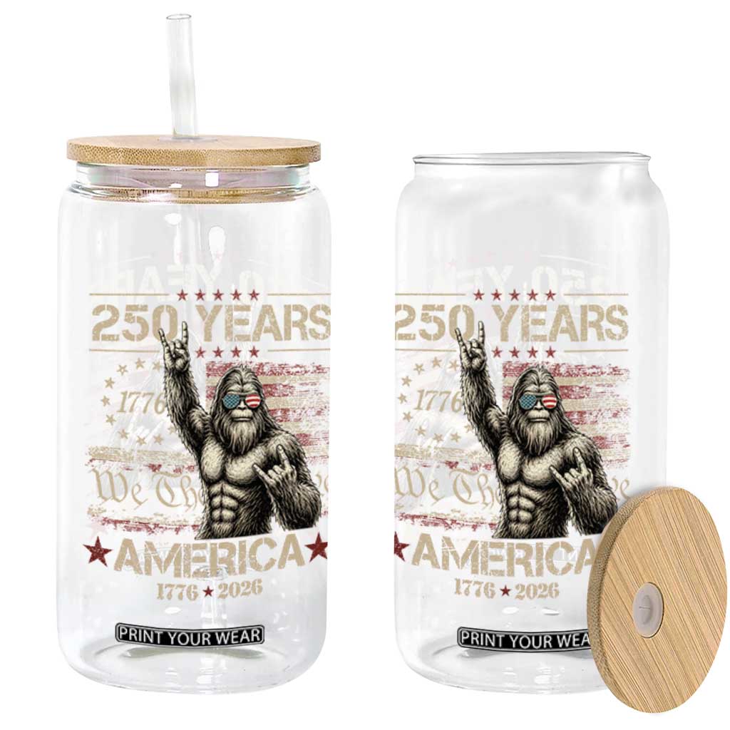 Bigfoot Sasquatch USA 250th Anniversary Glass Can Retro 250 Years 1776 2026 4th of July Independence Day