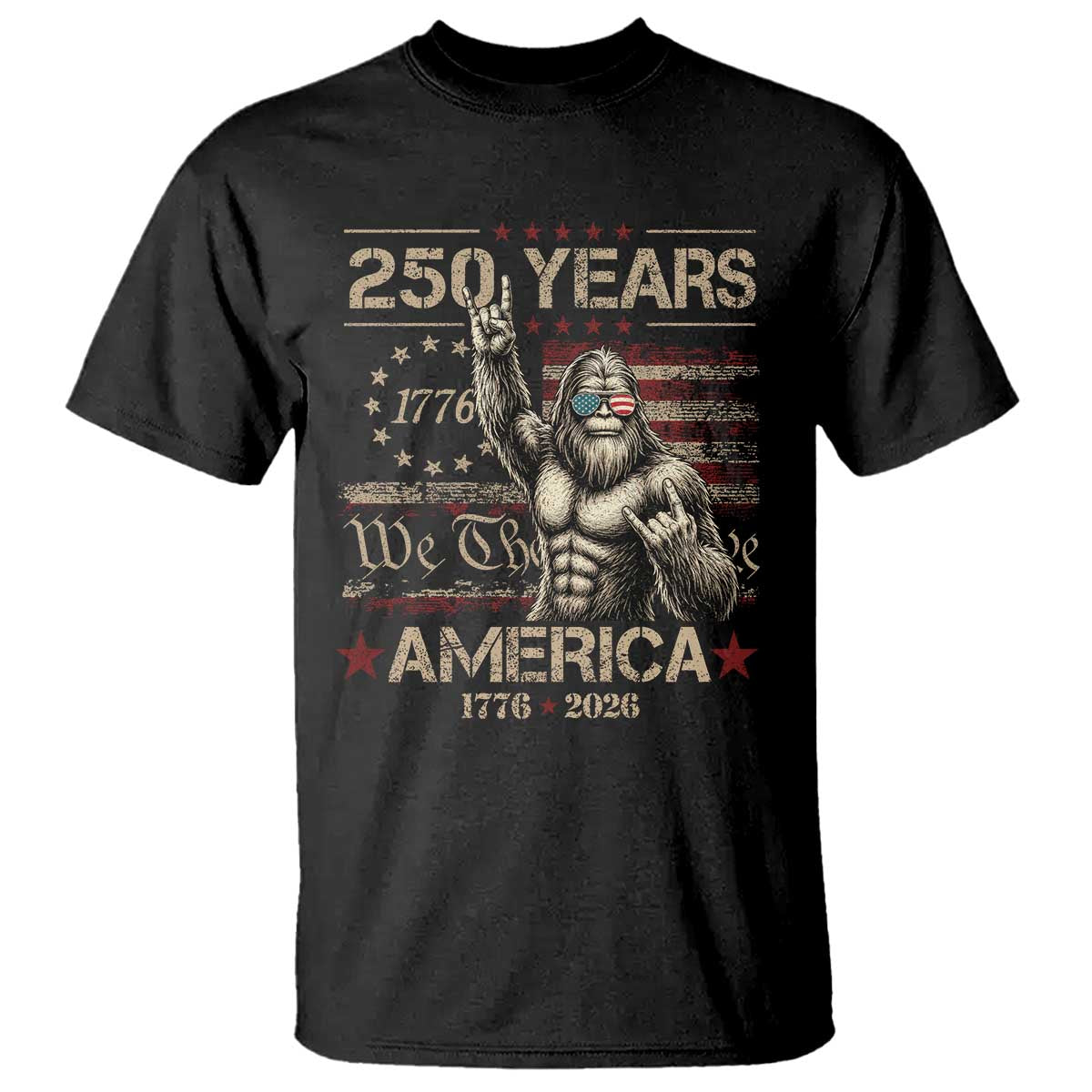 Bigfoot Sasquatch USA 250th Anniversary T Shirt Retro 250 Years 1776 2026 4th of July Independence Day