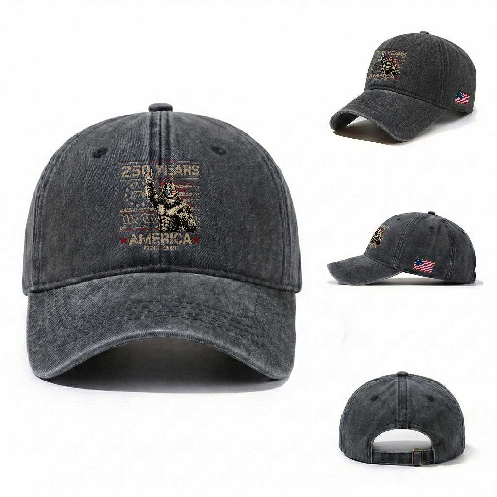 Bigfoot Sasquatch USA 250th Anniversary Washed Cotton Baseball Cap Retro 250 Years 1776 2026 4th of July Independence Day