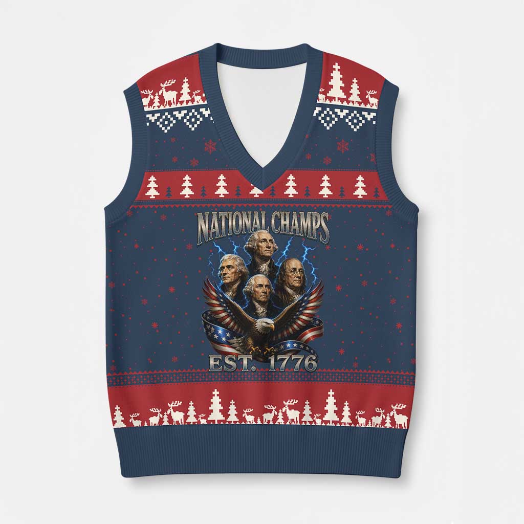 Founding Fathers USA 250th Anniversary V-Neck Knit Sweater Vest Vintage National Champions 250 Years Patriotic American Flag TS10 Navy Red Print Your Wear