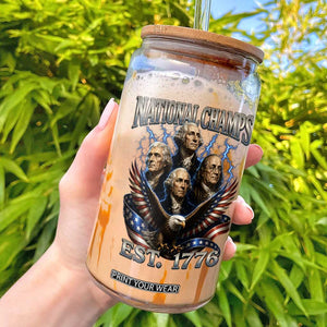 Founding Fathers USA 250th Anniversary Glass Can Vintage National Champions 250 Years Patriotic American Flag