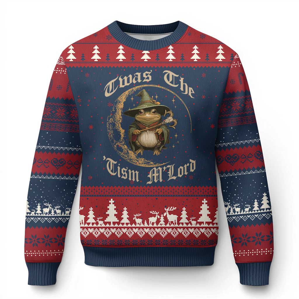 Twas the Tism MLord Frog Ugly Christmas Sweater Funny Anti Social Meme TS10 Navy Red Print Your Wear