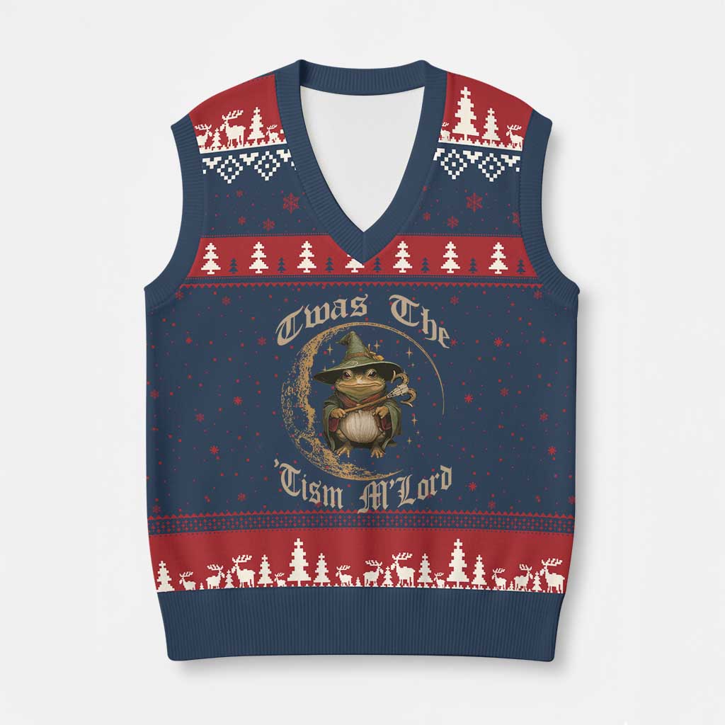 Twas the Tism MLord Frog V-Neck Knit Sweater Vest Funny Anti Social Meme TS10 Navy Red Print Your Wear