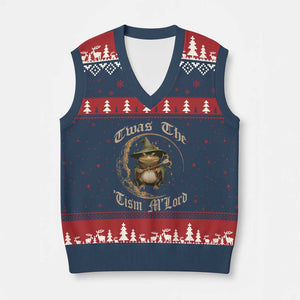 Twas the Tism MLord Frog V-Neck Knit Sweater Vest Funny Anti Social Meme TS10 Navy Red Print Your Wear