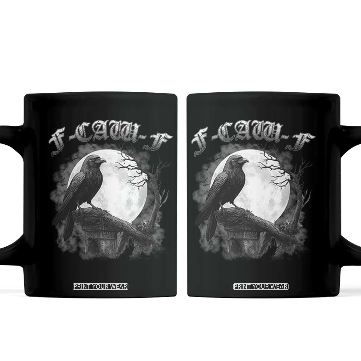 Black Crow F-Caw-F Coffee Mug Funny Raven Moon Gothic Adult Humor TS10 Black Print Your Wear