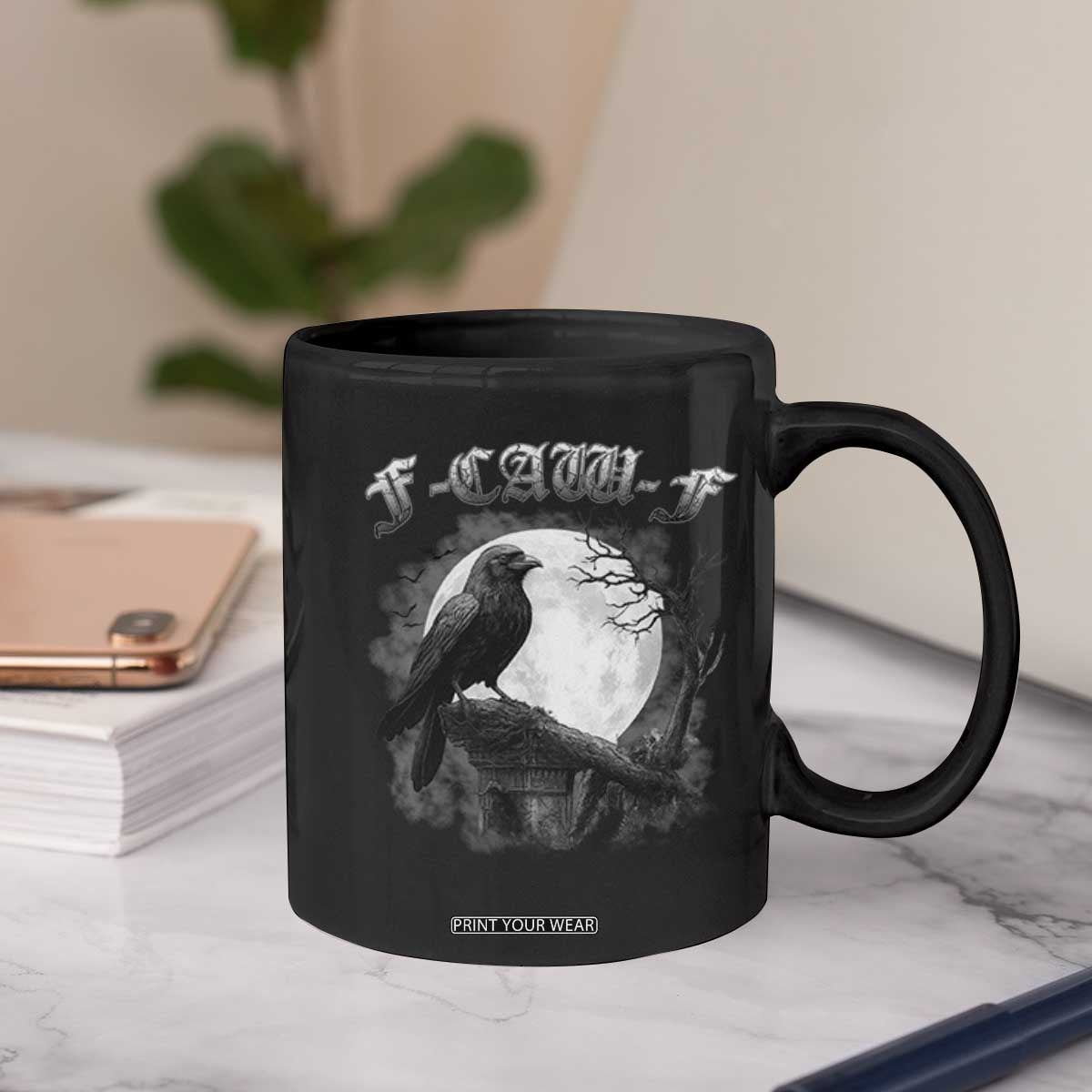 Black Crow F-Caw-F Coffee Mug Funny Raven Moon Gothic Adult Humor TS10 Print Your Wear